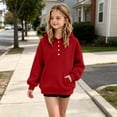 thumbnail image 5 of RYRJJ Girls Boys Snap Button Hooded Sweatshirt Long Sleeve Kangaroo Pocket Oversized Hoodies Loose Kids Casual Pullover Tops, 5 of 6