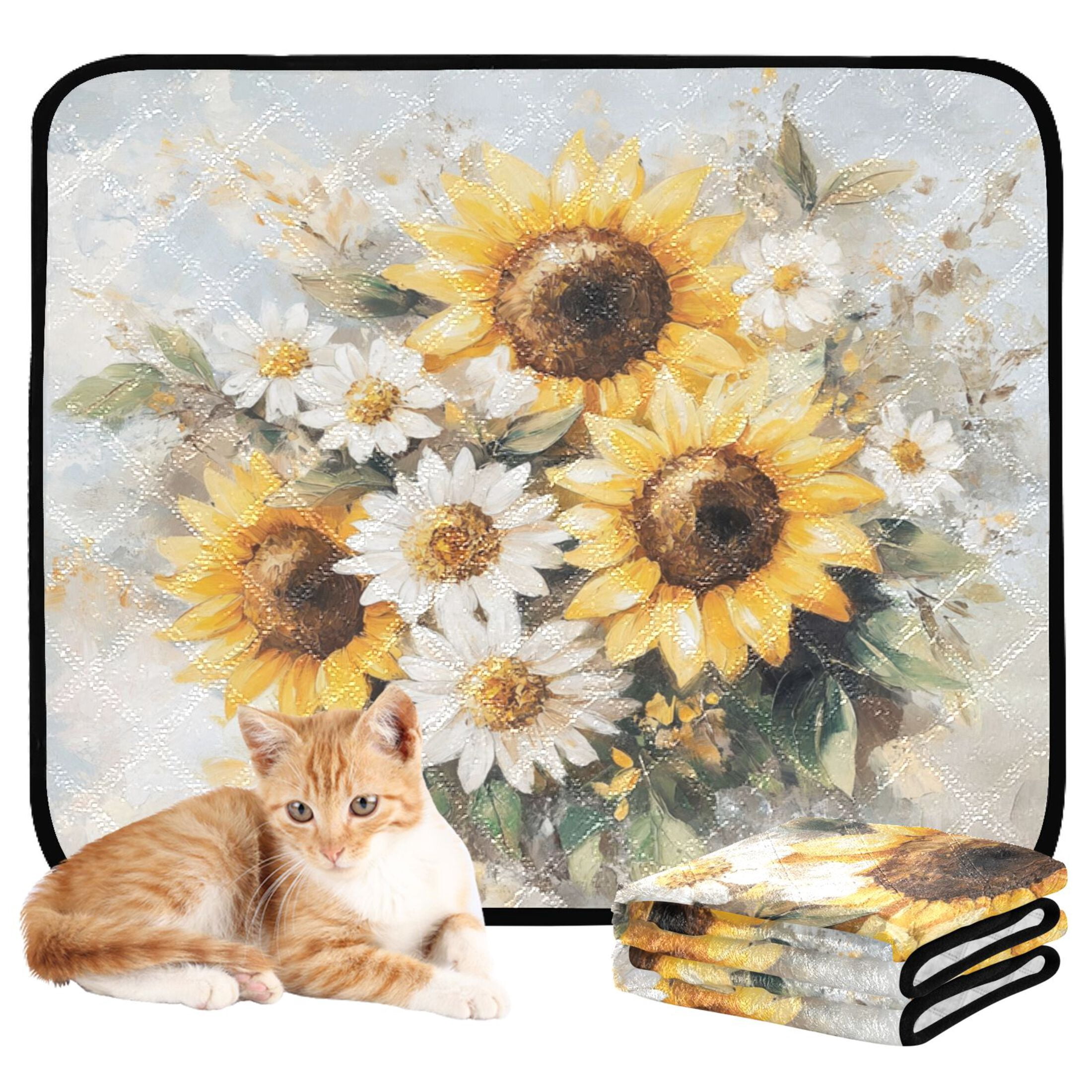 Qxltty Sunflowers and Daisies Cat litter Pads Pet Set of 2 Diaper Mats Center Anti-leakage Layer Absorbent Soft and Comfortable