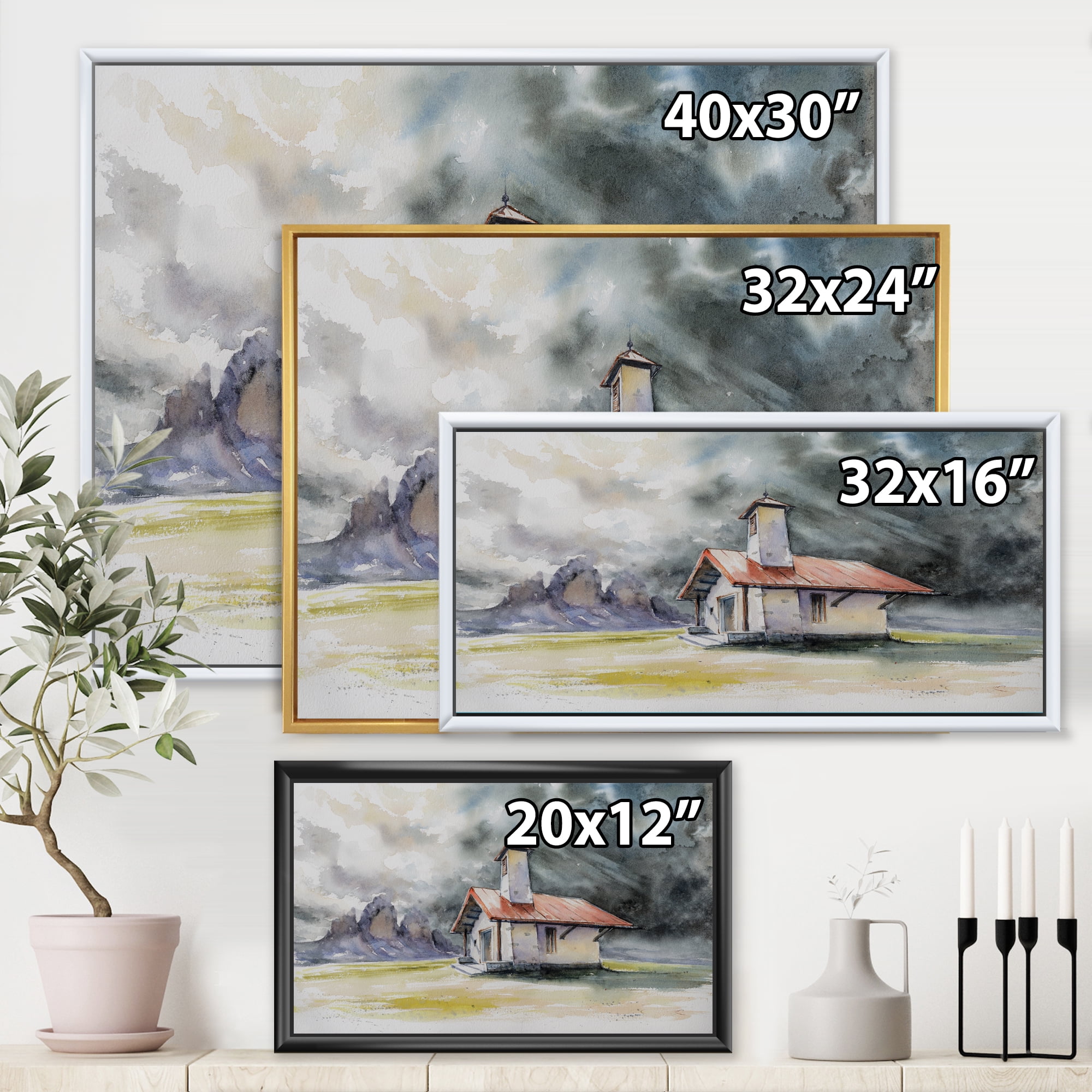 Designart 'Storm On A Rustic House On Mountain Top ' Country Framed Canvas Wall Art Print