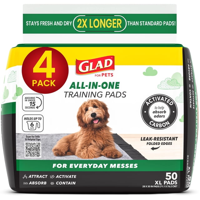 Empapadores para perros Glad con carbón activado, absorbentes, 71 x 76 cm, 200 unidades