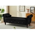 thumbnail image 2 of 63'' Tufted Storage Bench for Bedroom End of Bed, Velvet Upholstered Storage Ottoman Bench for Bedroom, Rolled Arm Window Bench Seat with Solid Wood Legs & Pillow & Rivet Trim, Black, 2 of 7