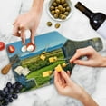 thumbnail image 4 of Outhouse Cutting Board, Old Rustic Wooden Cottage Barn Shed in a Farm Village Image, Decorative Tempered Glass Cutting and Serving Board, Wine Bottle Shape, Dark Grey Sky Blue, by Ambesonne, 4 of 5