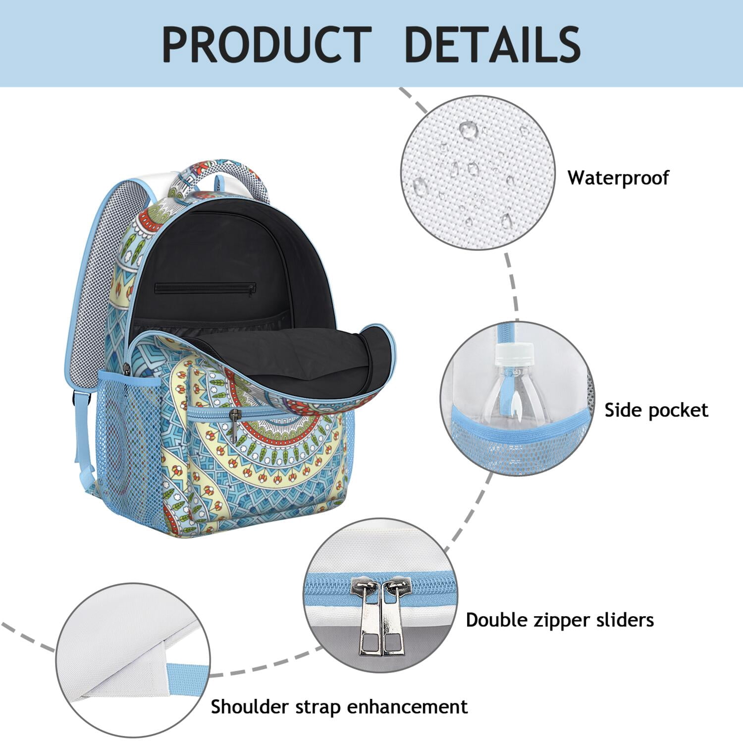 Artistic Spiritual Mandala Waterproof Bookbag - Ergonomic Design for College Students