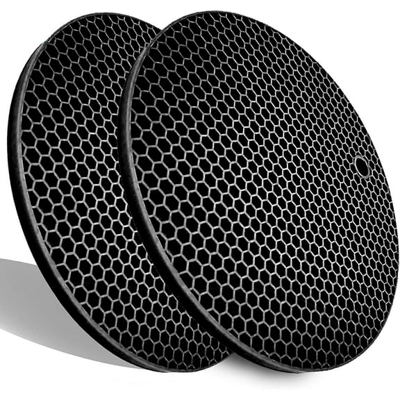 Extra Thick Silicone Trivets Set of 2,Round Honeycomb Nonslip Pot Holder and Oven Mitts Rubber Hot Pads for Countertop,Multi-Purpose,Flexible Mats Heat Resistant Up to 464°F (2 x Black)
