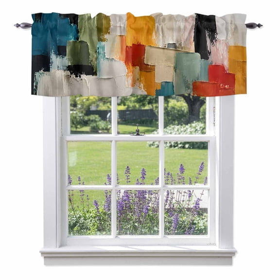 Kitchen Cafe Valance Curtain for Small Windows,Mid Century Block Textured Rod Pocket Short Valances,42x12in