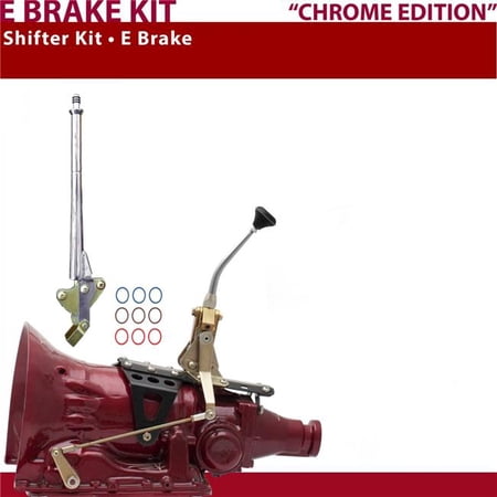 American Shifter TH350 Shifter Kit 8 in. E-Brake Chrome Dual Shift 16 in. Handle Ringed Knob for CA88E