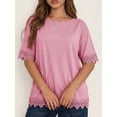 thumbnail image 4 of Gynyvoja Women'S Summer Tops Oversized Short Sleeve Shirts Casual Loose Lace Patchwork T-Shirt Outfits Pink XXL, 4 of 7