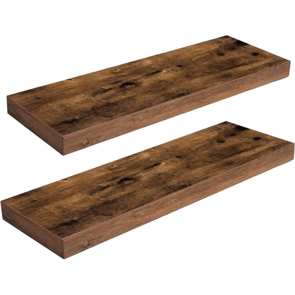 HOOBRO 23.6 in Set of 2 Floating Shelves with Invisible Brackets, Rustic Brown