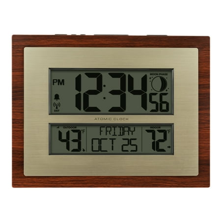 Better Homes & Gardens W86111 Atomic Digital Clock with Moon Phase & (Best Atomic Clock With Indoor Outdoor Temperature)