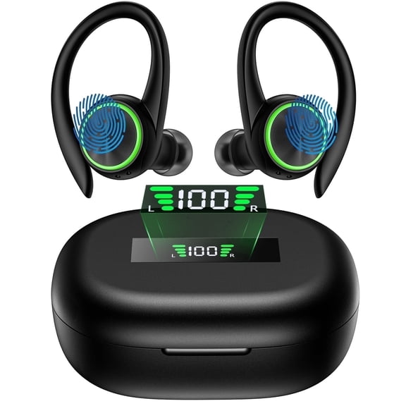 Hoey Wireless Earbuds, 60H Playtime, Earhook ,Power Display, Black