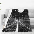 thumbnail image 4 of Salouo Futuristic Moonlit Cityscape Print Bed Blankets,Flannel Blanket Comfortable Air Conditioning Blanket Lightweight Blanket for Sofa Bed Travel & Couch -80"x60", 4 of 8