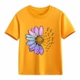 thumbnail image 4 of CPNG Girls Sunflower Shirts Cute Summer Crew Neck T-Shirt Floral Graphic Short Sleeve Tees Tops Casual Loose Tees(Yellow,3-4 Years), 4 of 5