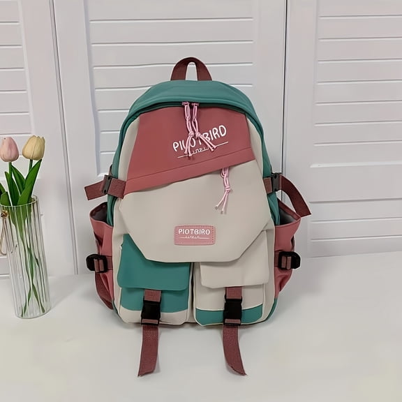PRIYAL Aesthetic Color Contrast Travel Backpack, Large Capacity Flap Backpack Japanese Preppy Style Perfect for Travel