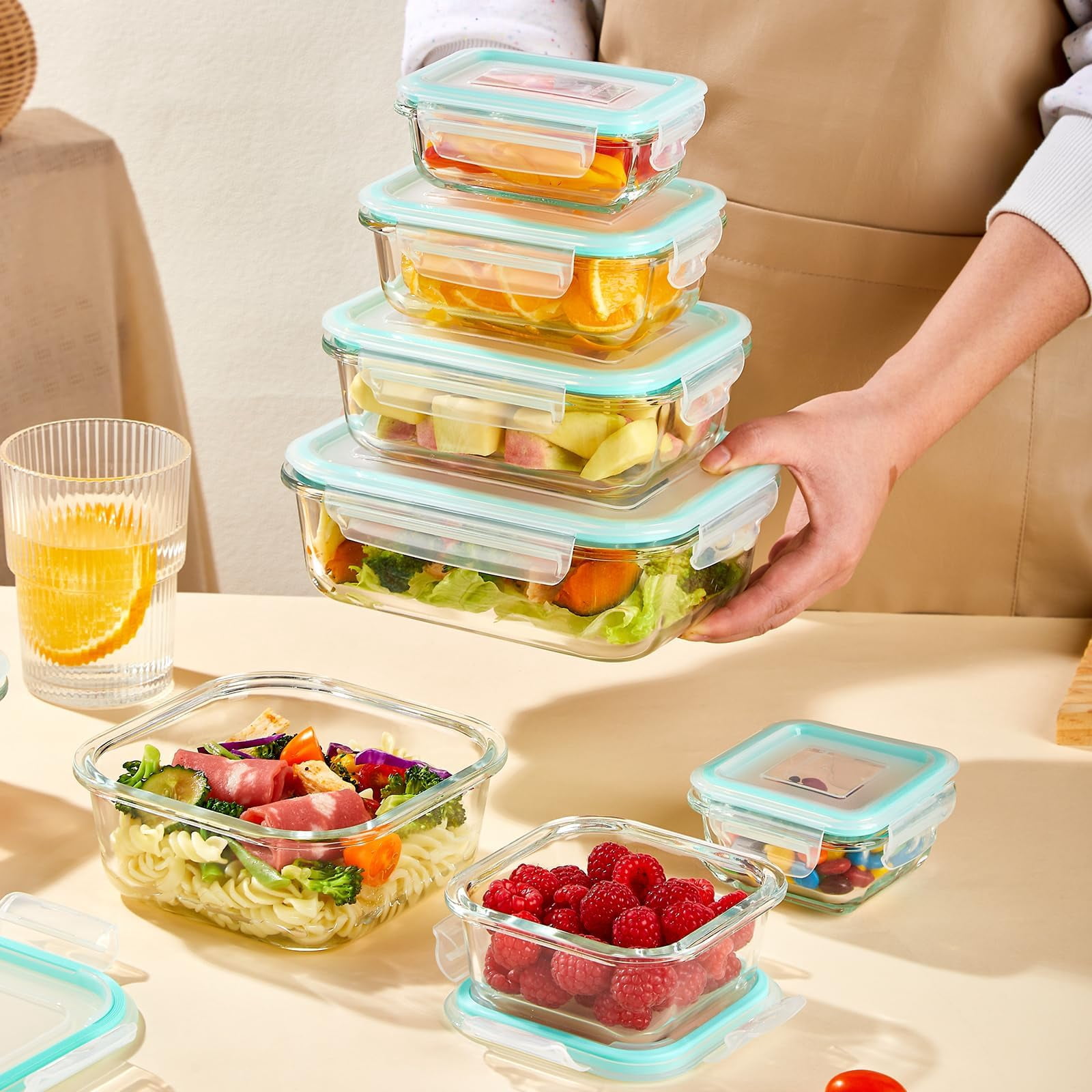 Glass Food Storage Containers with Lids – Airtight Meal Prep Containers, Leak-Proof Locking Bento Boxes for Microwave, Oven, Freezer, Dishwasher, BPA Free