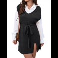 thumbnail image 2 of de Vestido Tipo Chaleco para Mujer, Suéter de Punto, Suéter con Cuello en V y Cintura Anudada Negro XL, 2 of 10