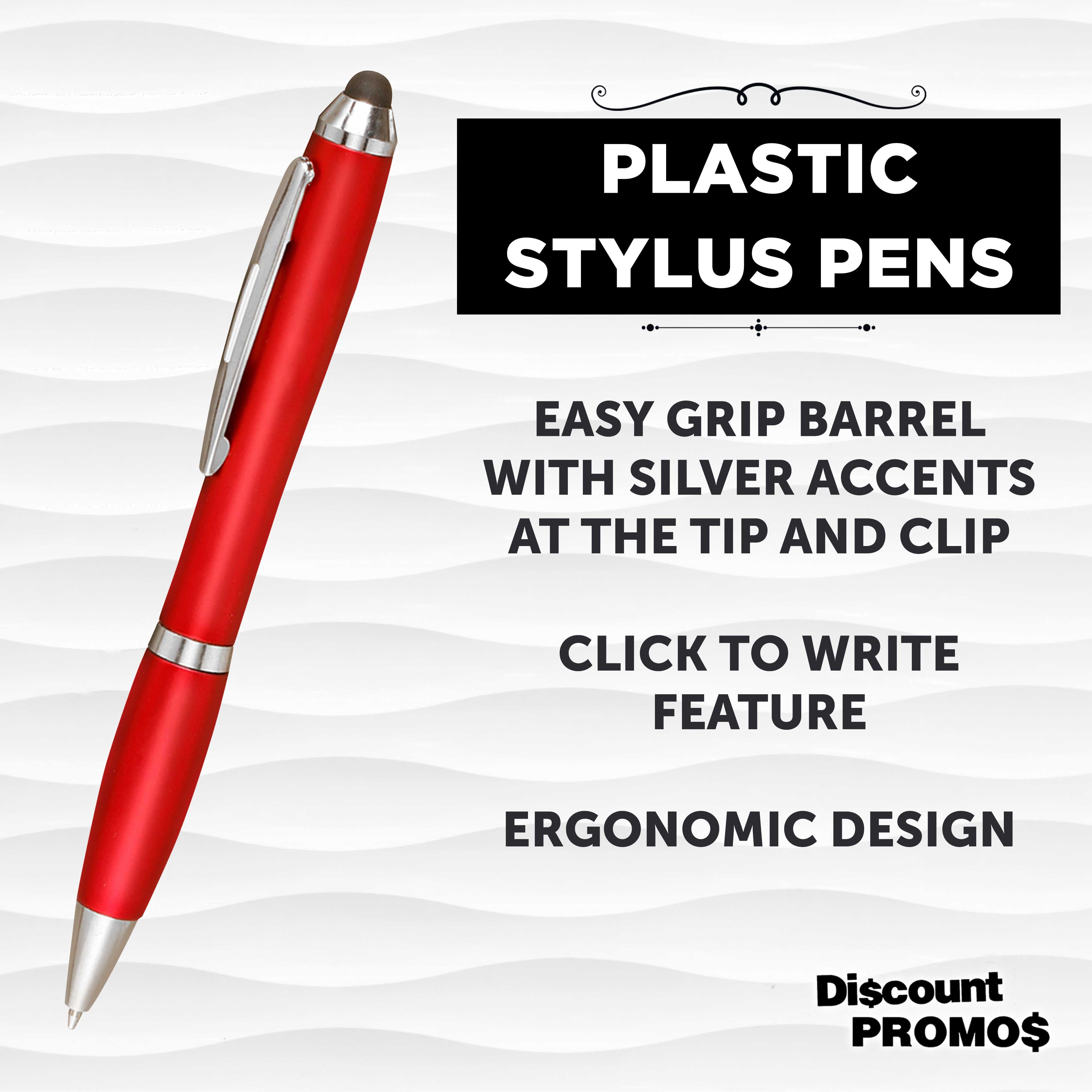 Plastic Stylus Pens Set of 10, Bulk Pack - Black Ink, Great for Office, School, Business, Tradeshows, Events - Red