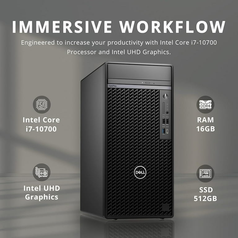 Dell OptiPlex 7080 Gaming Desktop Mini Tower, Intel Core i7-10700 Processor, 16GB RAM, 512GB PCIe SSD, Intel UHD Graphics, Windows 11 Pro, Black Dell OptiPlex 7080 Gaming Desktop Mini Tower, Intel Core i7-10700 Processor, 16GB RAM, 512GB PCIe SSD, Intel UHD Graphics, Windows 11 Pro, Black