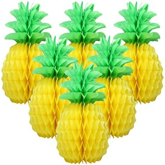 6 Pcs 14 Inch Pineapple Decorations for Tropical Flamingo Party Summer Hawaiian Luau Party Pineapple Honeycomb Tissue Centerpieces for Tables Hanging Decorations Favors