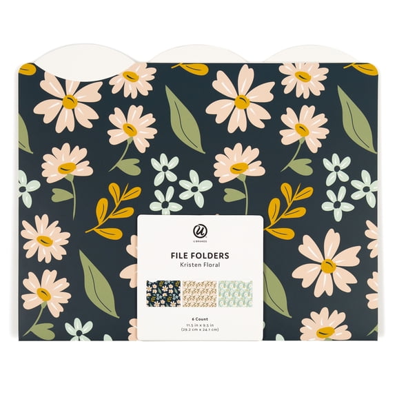 U BRANDS Kristen Floral File Folders, Letter, 3 Tab, 6 Count, 3470U