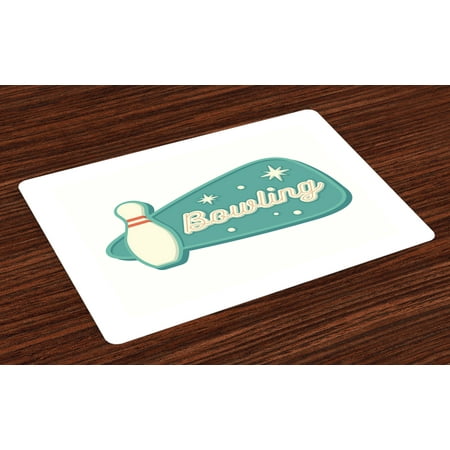 - Bowling Placemats Set of 4 Vintage Design in Traditional American Style Hobby Fun Sports Theme, Washable Fabric Place Mats for Dining Room Kitchen Table Decor,Seafoam Cream and Rust, by Ambesonne