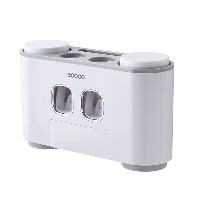 Yuarrent Juego de soporte para de dientes, dispensador automático multifunción, a prueba de polvo, montado en la pared, accesorios de Almacenamiento y organización del hogar Gris