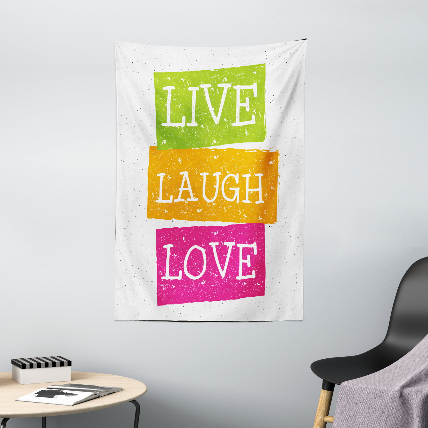 Live Laugh Love Decor Tapestry, Lifestyle Message in Vibrant Tones ...