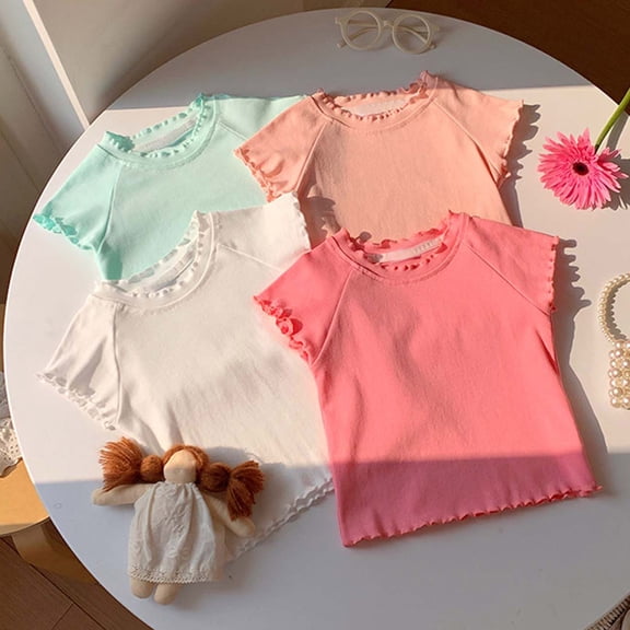 Gunia Solid Color T Shirts For Child Girls Size 18-24 Months Short Sleeve Crew Neck Mint Green Tops Infant Girls Summer Breathable Tee Shirts