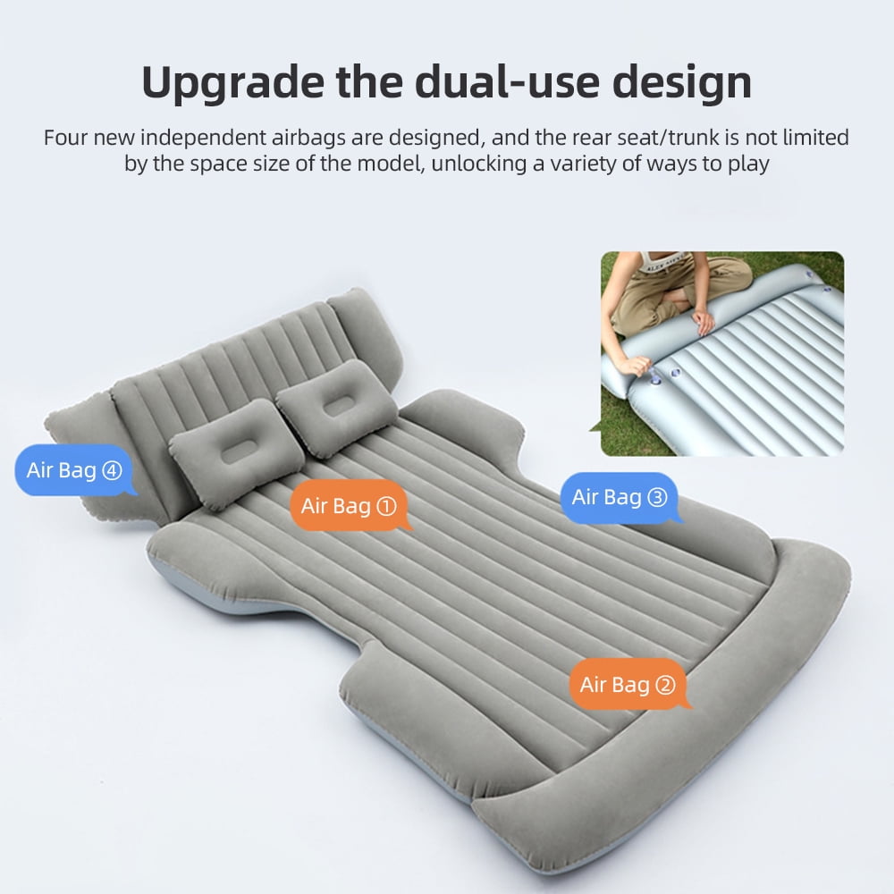 Cabecade Mattress Car Inflatable Travel Bed Home Outdoor Camping Mat Rear Flocking Plus Air Mattress for SUV, Gray