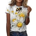 thumbnail image 3 of Bee And Flowers T-Shirt O Neck Retro Print Big Size T-Shirts Short Sleeve Tees Womens Pretty Design, 3 of 5