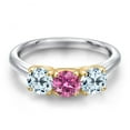 thumbnail image 3 of Gem Stone King 10K Two Tone Gold Pink Moissanite and Sky Blue Topaz Engagement Ring for Women | 1.90 Cttw | Round 5MM | Gemstone Birthstone | Size 7, 3 of 6