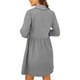 thumbnail image 5 of Frontwalk Womens Corduroy Shirt Dress Buttons Down Lapel Long Sleeve Solid Color Waisted Loose Fall Knee Length Dress, 5 of 5