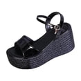 thumbnail image 6 of Xucatan Women's Patent Leather Wedge Sandals, Peep Toe Double Strap Slides with Espadrille Sole, Adjustable Ankle Buckle Platform Heels, Versatile Summer Party Footwear Gift, 6 of 8