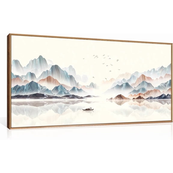 Framed Watercolor Mountain Wall Art Set Neutral Landscape with Boat Wall Decor Nature Wilderness Modern Art Print Rustic Colorful Artwork for Living Room,Bedroom,Office-20x40