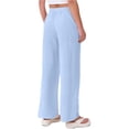 thumbnail image 5 of Pxxlle Plus Size Linen Pants for Women Loose Fit Wide Leg Palazzo Pant Casual Summer Drawstring High Waisted Pleated Trousers with Pockets Light Blue L, 5 of 9