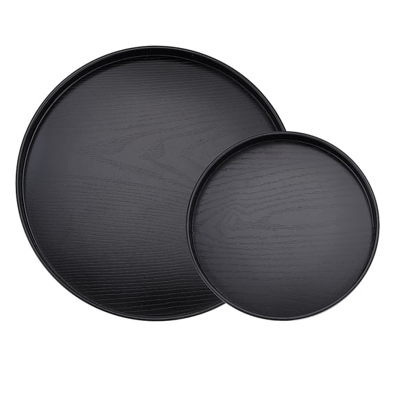 2PCS Wooden Trays Black Wooden Serving Tray Home Round Decorative Trays Candle Tray Table Serving Tray Wooden Trays