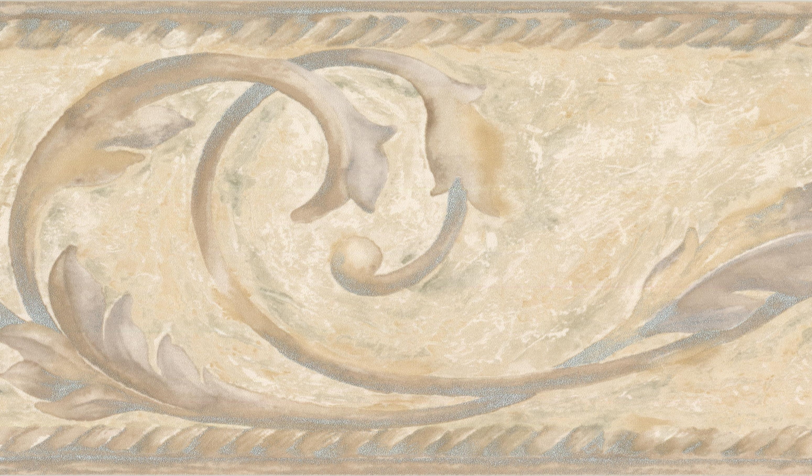 Modern Brown Beige White Creme Damask Wallpaper Border Paint by Design