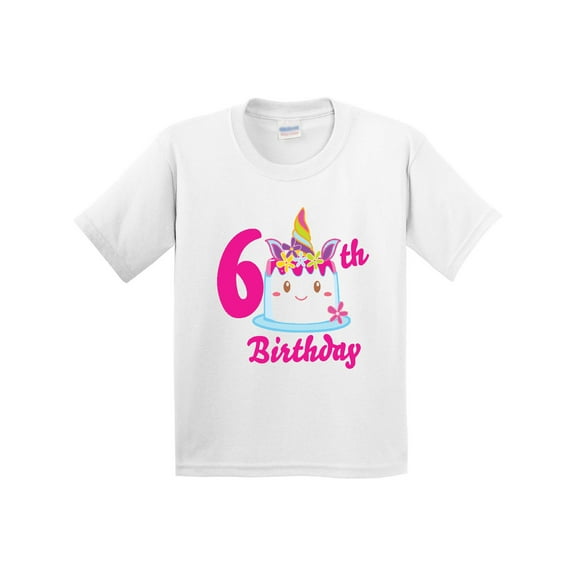 Inktastic 6th Birthday with Unicorn Cake Youth T-Shirt