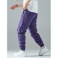 thumbnail image 4 of Resicozy Men's Casual Cargo Sweatpants Waist Drawstring Joggers Hiking Tactical Pants for Men with Zipper Pockets Dark Purple M, 4 of 5