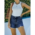 thumbnail image 2 of Pink Queen Women Summer Denim Shorts Mid Rise Ripped Faryed Hem Distressed Strectch Short Jeans S-2XL, 2 of 4