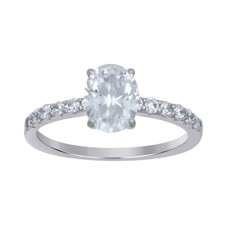925 Sterling Silver Womens Oval Solitaire Cubic-Zirconia Oval Engagement Ring Size 7