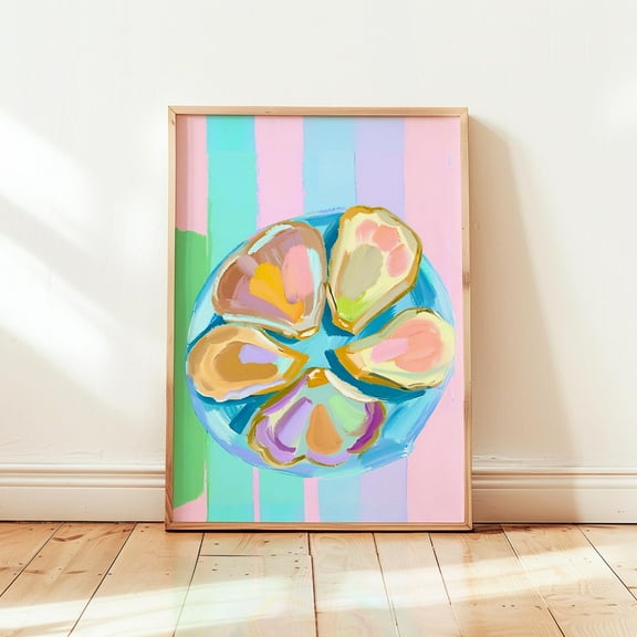 Pastel Oyster Shell Art, Preppy East Coast Decor, Nautical Poster, Coastal Grandmother Home, Unframed Poster Size 8x12