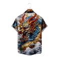 thumbnail image 5 of COSFO Dragon Button Down Shirt Men Blue Short Sleeve Collared Casual Tops Regular Graphic Tees, 5 of 7