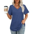 thumbnail image 2 of YUGYXL Women's Shirts Short Sleeve Hollow Out Tshirts for Women Dressy V Neck Breathable Blouses Ladies Comfy Tops Holiday Tees Navy XXL, 2 of 6