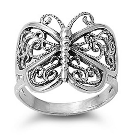 - Sterling Silver Women's Filigree Wings Butterfly Ring (Sizes 5-12) (Ring Size 11)