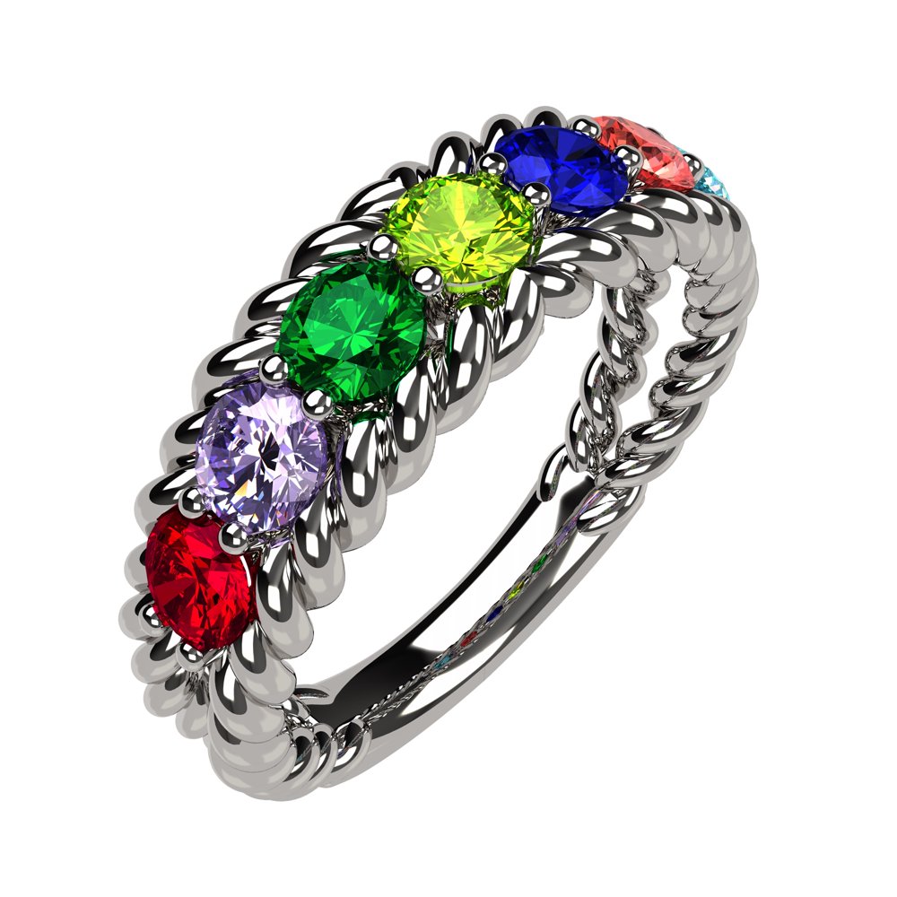 NANA - NANA Rope Mothers Ring 1 to 10 Simulated Birthstones - Sterling