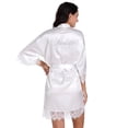 thumbnail image 2 of LYMAYTER Women's ‌Lace Trim Kimono‌ Rhinestones Short Sleeve for S-2XL Silky Satin Bridal Party Robe, 2 of 8