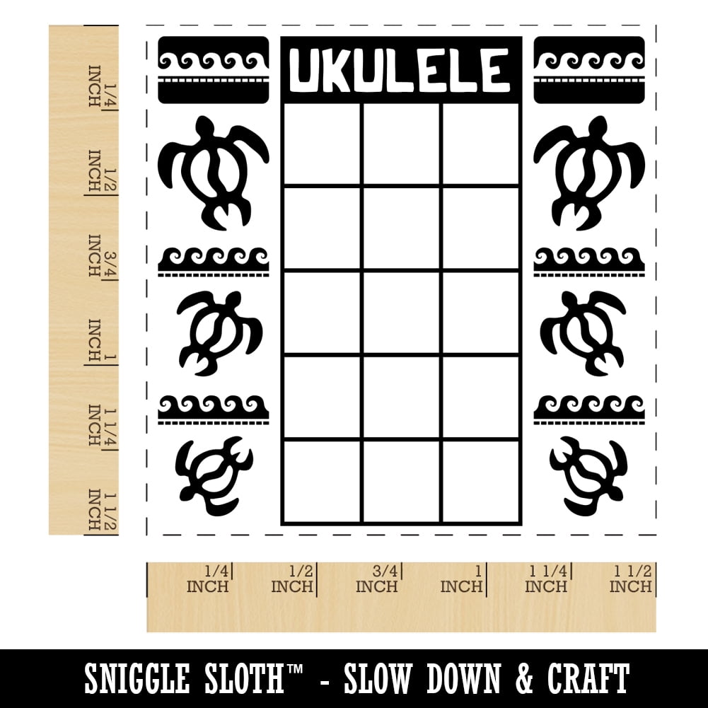 Ukulele Honu Sea Turtle Chord Chart Self-Inking Rubber Stamp Ink Stamper - Black Ink - Large 1-1/2 Inch
