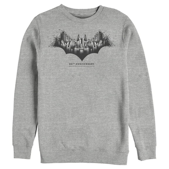 Men's Batman Gotham Skyline Bat Shape Sweatshirt Athletic Heather Small