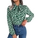 thumbnail image 1 of Blusa de manga larga con farol para mujer, pajarita en el cuello, bloque de Color, blusa larga informal a la moda para mujer, Top para primavera y otoño, verde S, 1 of 6