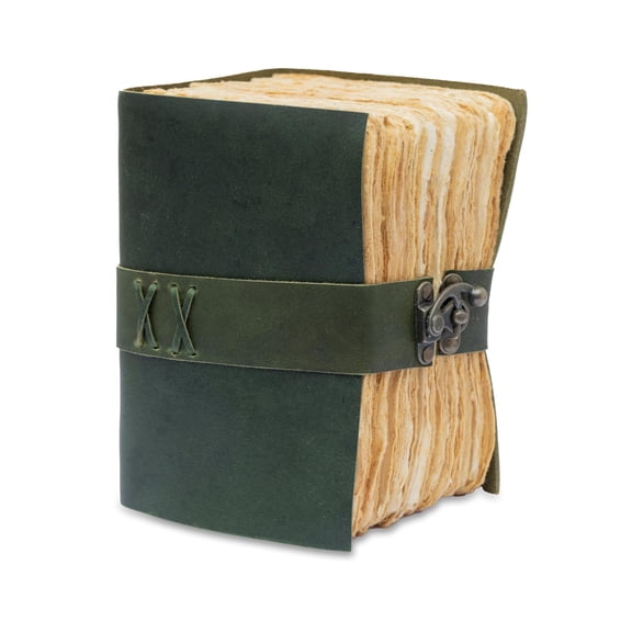TUZECH 600 Page 8x6 Genuine Leather Bound Handmade Vintage Journal Notebook For Men & Women- Book Of Shadow Writing Notebook- Best Travel Journal Diary (Green, Side Lock)